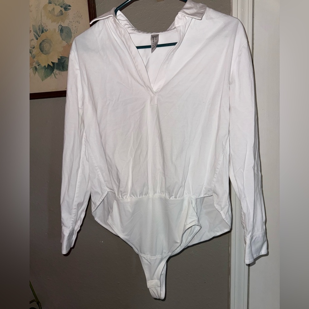 SPANX White Long Sleeve thong Bodysuit